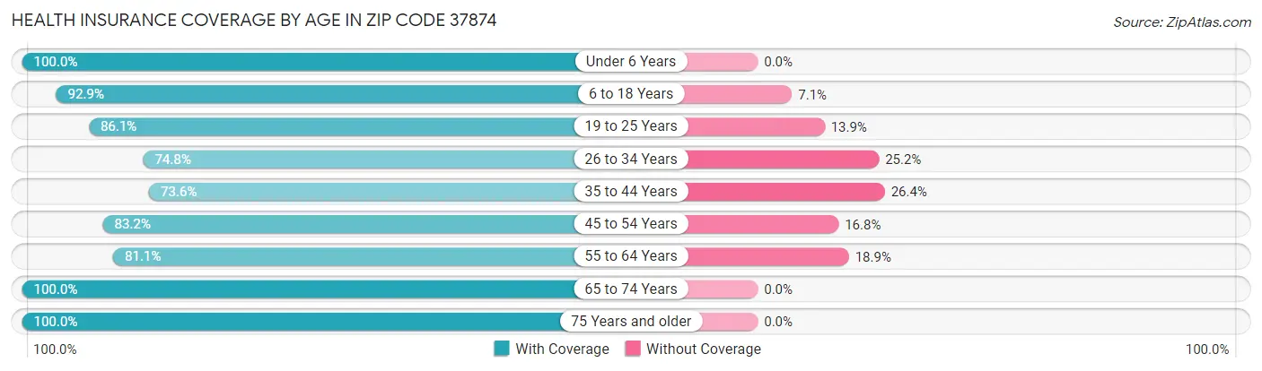 Health Insurance Coverage by Age in Zip Code 37874