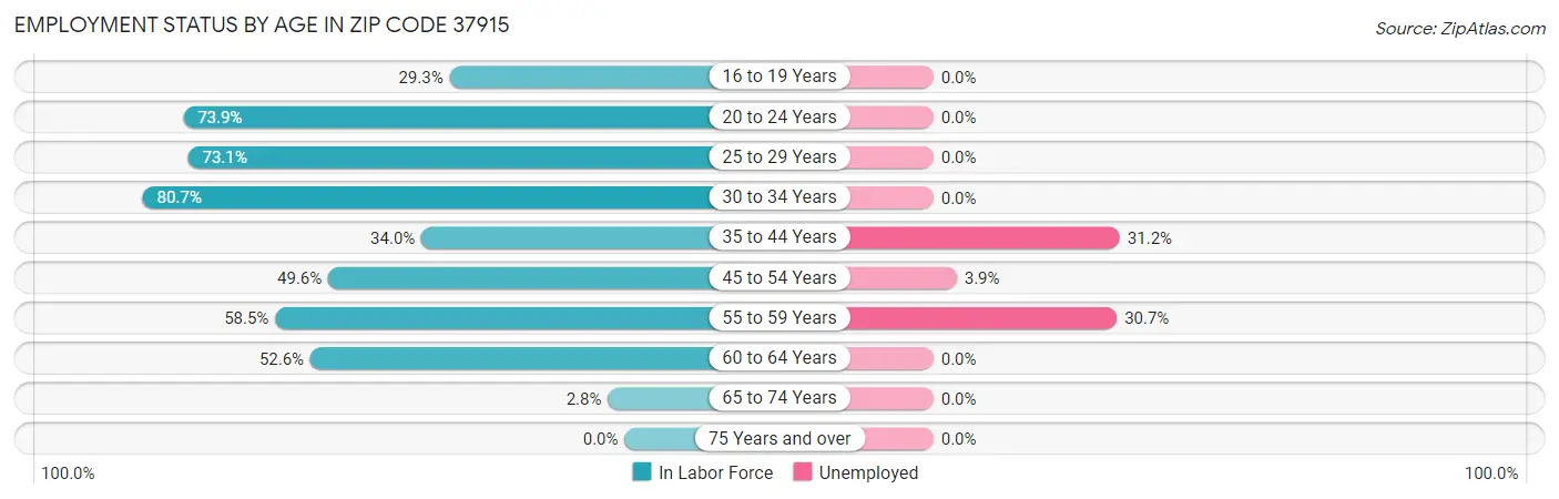 Employment Status by Age in Zip Code 37915