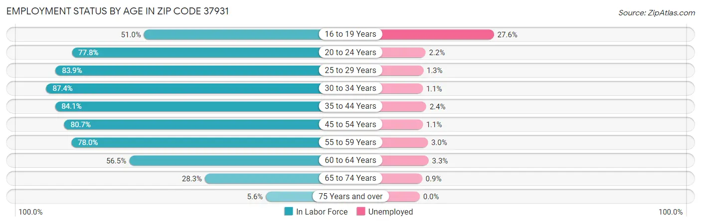 Employment Status by Age in Zip Code 37931