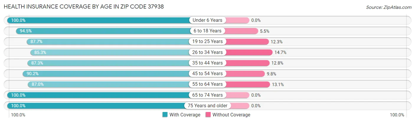 Health Insurance Coverage by Age in Zip Code 37938