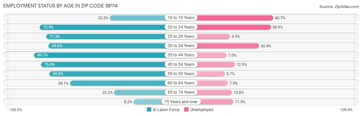 Employment Status by Age in Zip Code 38114