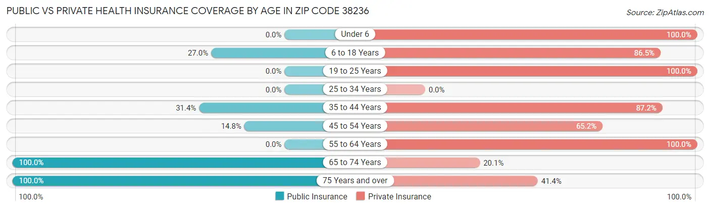 Public vs Private Health Insurance Coverage by Age in Zip Code 38236