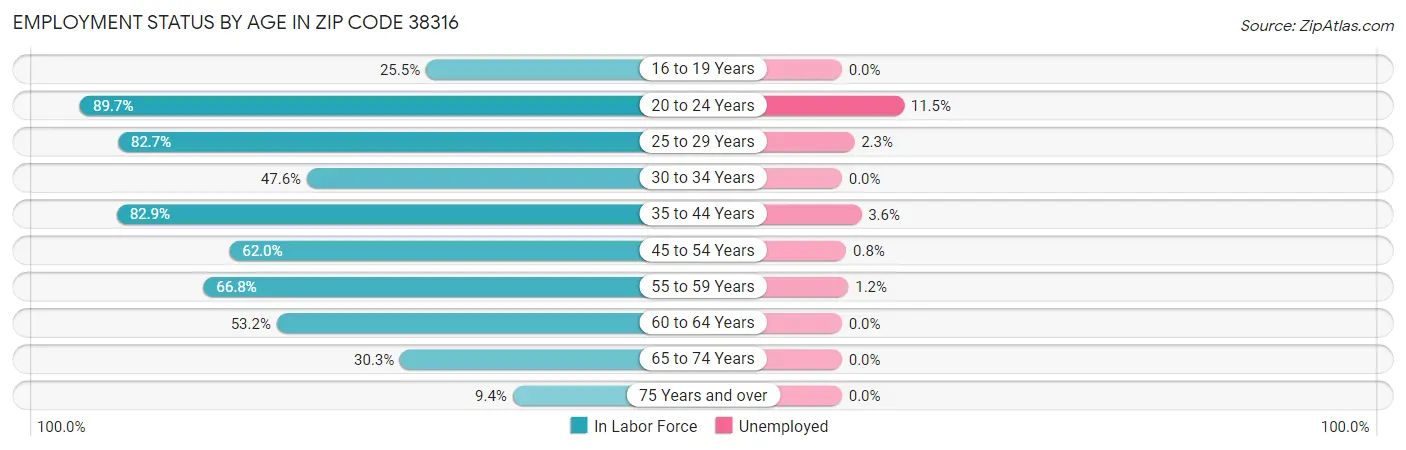Employment Status by Age in Zip Code 38316