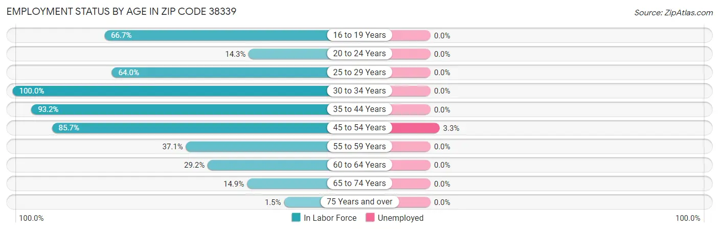 Employment Status by Age in Zip Code 38339