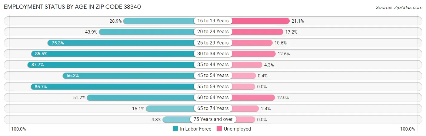 Employment Status by Age in Zip Code 38340
