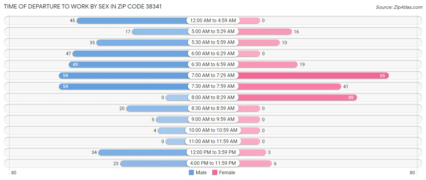 Time of Departure to Work by Sex in Zip Code 38341