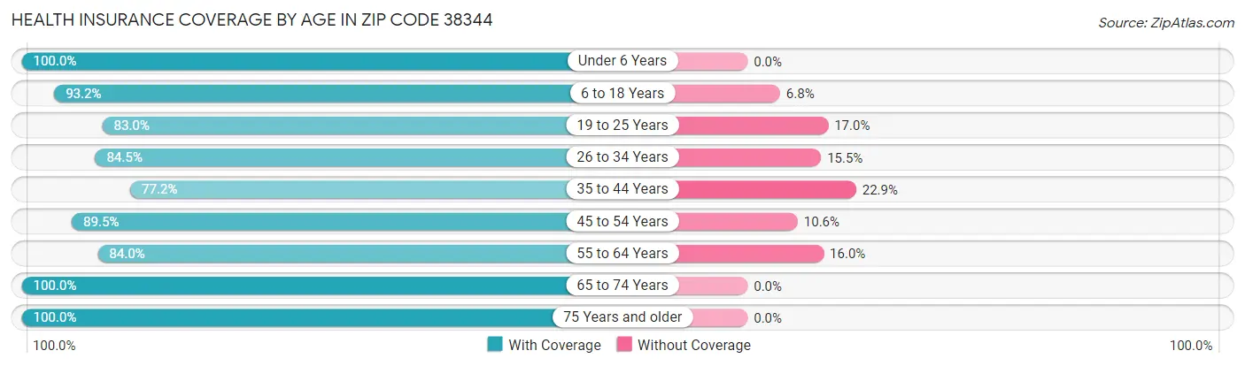 Health Insurance Coverage by Age in Zip Code 38344
