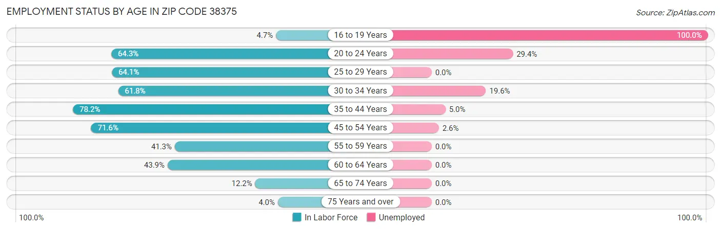 Employment Status by Age in Zip Code 38375