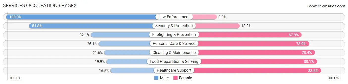 Services Occupations by Sex in Zip Code 38555