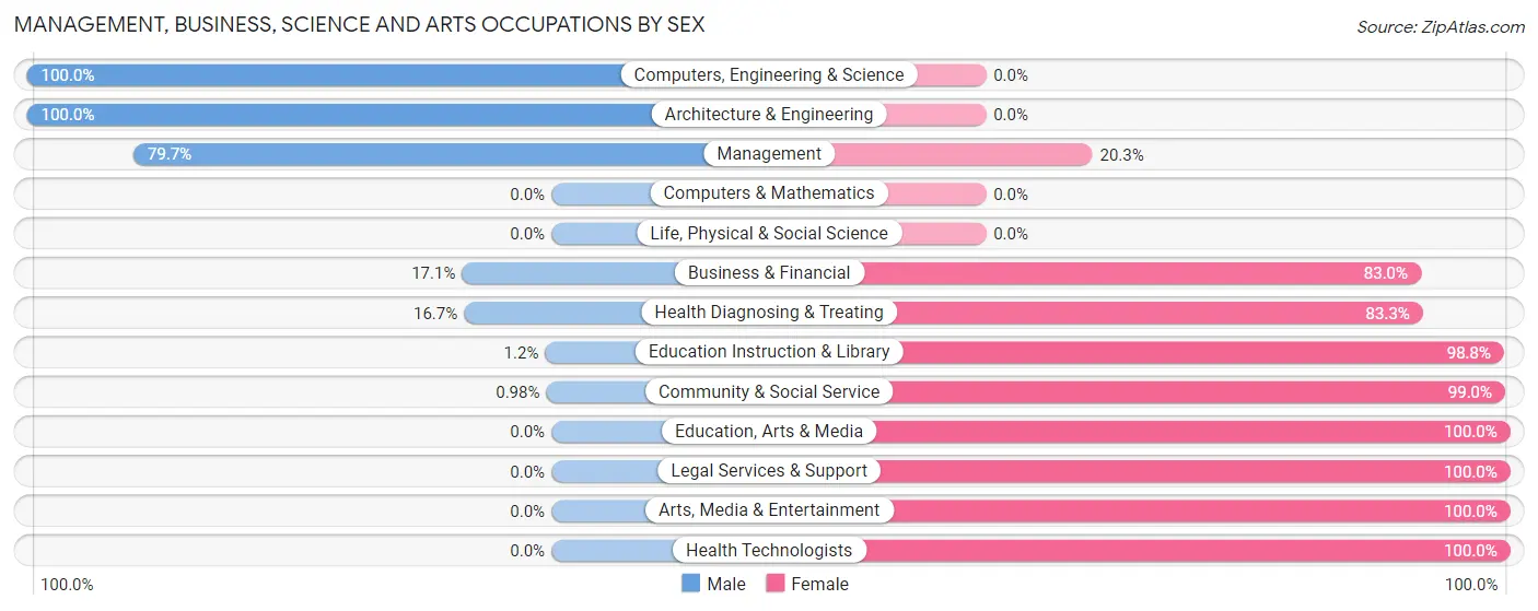Management, Business, Science and Arts Occupations by Sex in Zip Code 38563