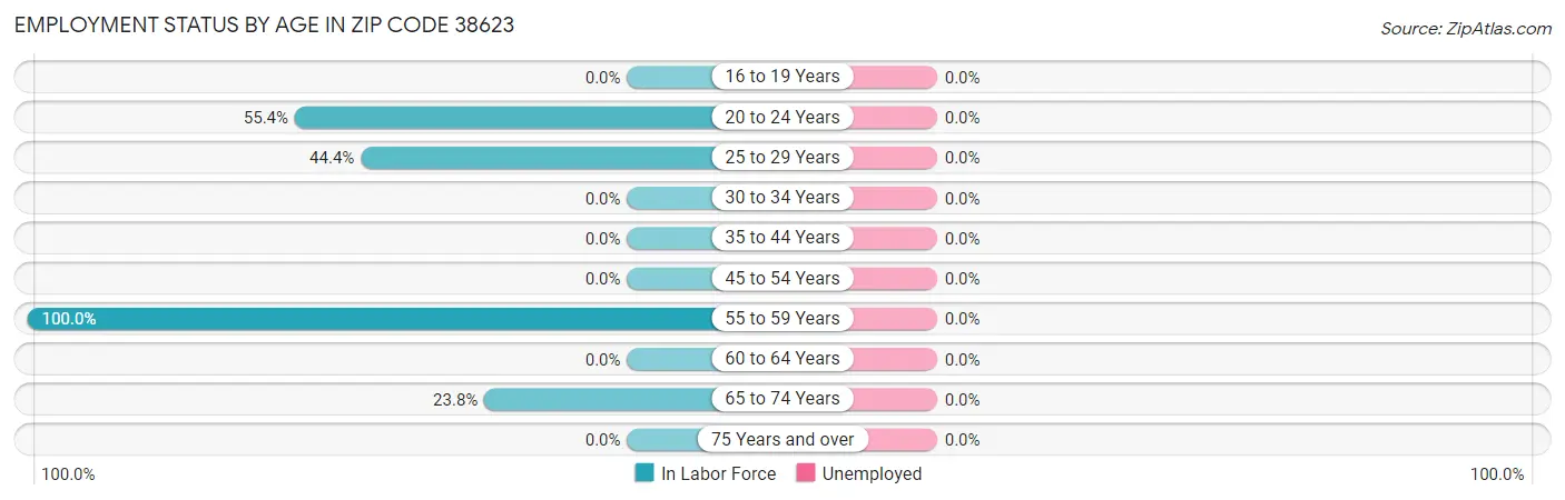 Employment Status by Age in Zip Code 38623