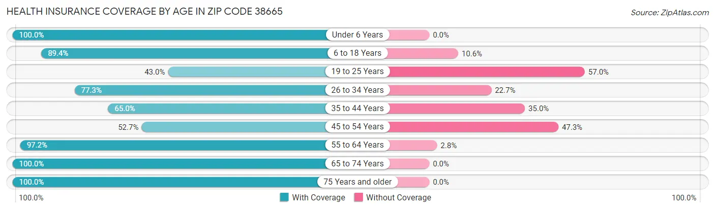 Health Insurance Coverage by Age in Zip Code 38665