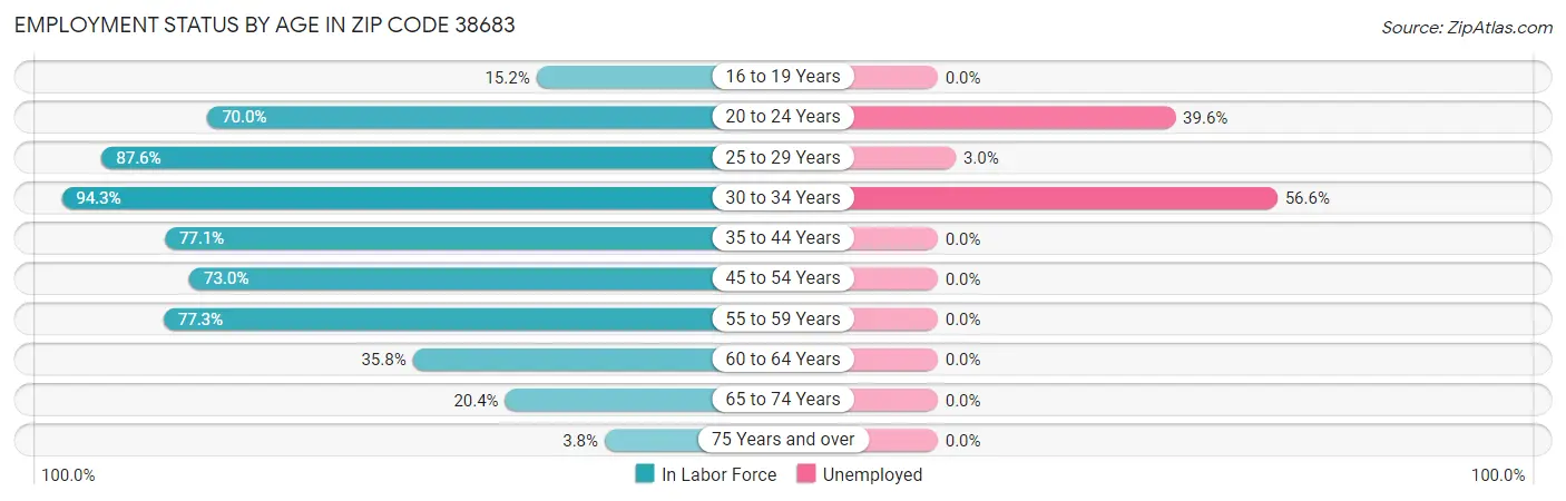 Employment Status by Age in Zip Code 38683