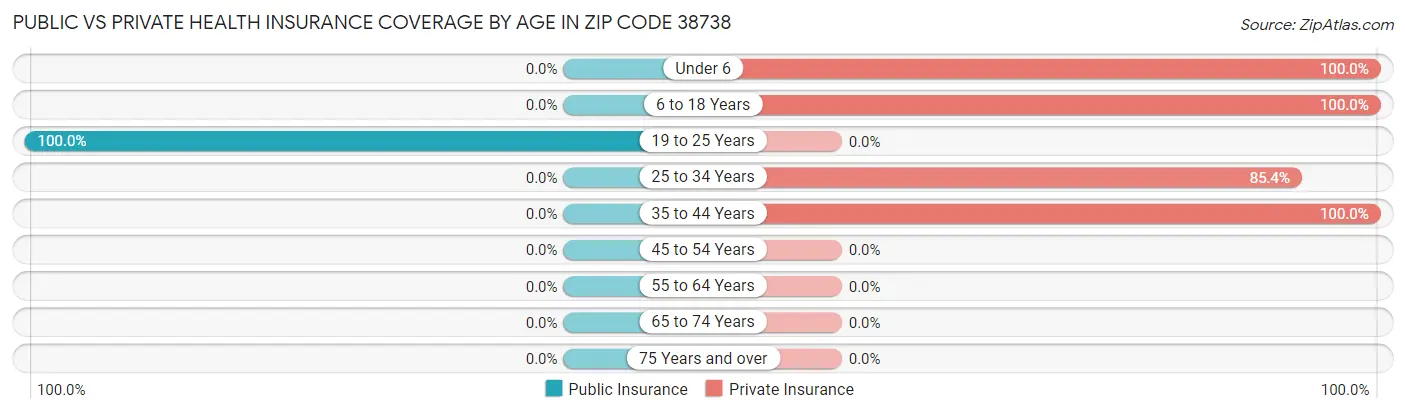 Public vs Private Health Insurance Coverage by Age in Zip Code 38738