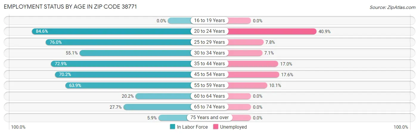 Employment Status by Age in Zip Code 38771