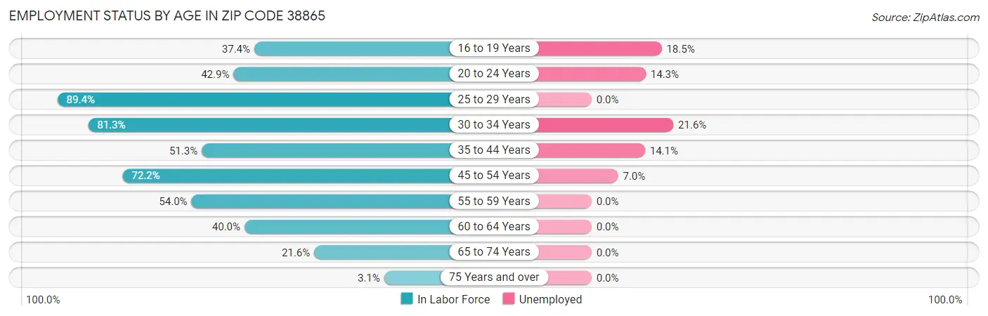 Employment Status by Age in Zip Code 38865
