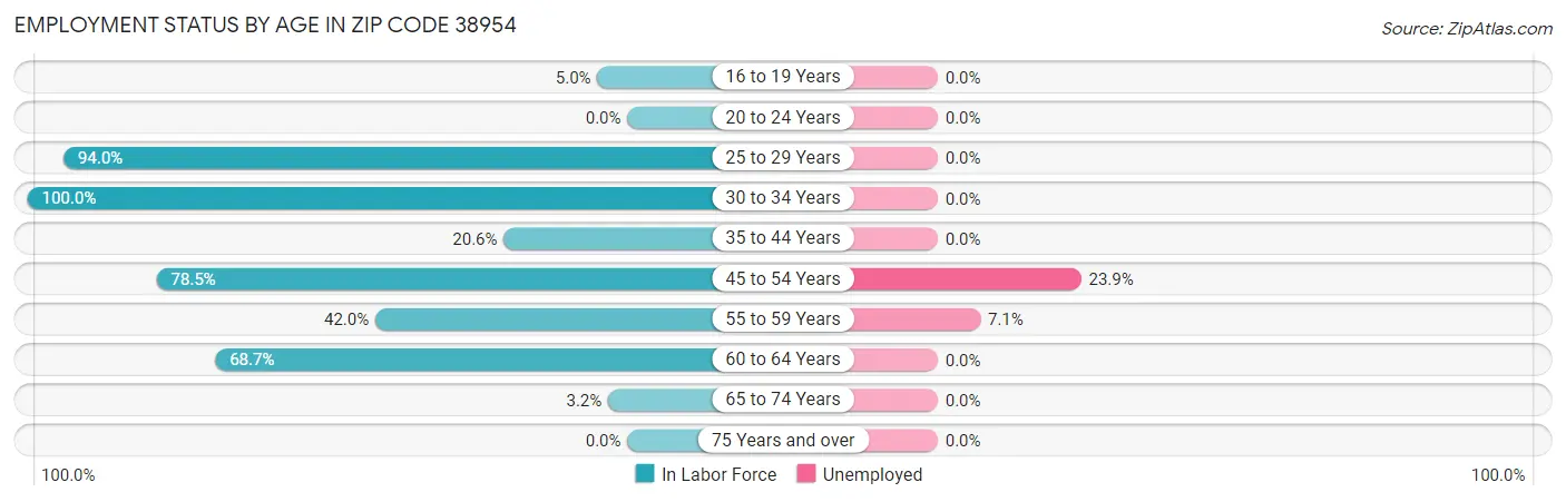 Employment Status by Age in Zip Code 38954