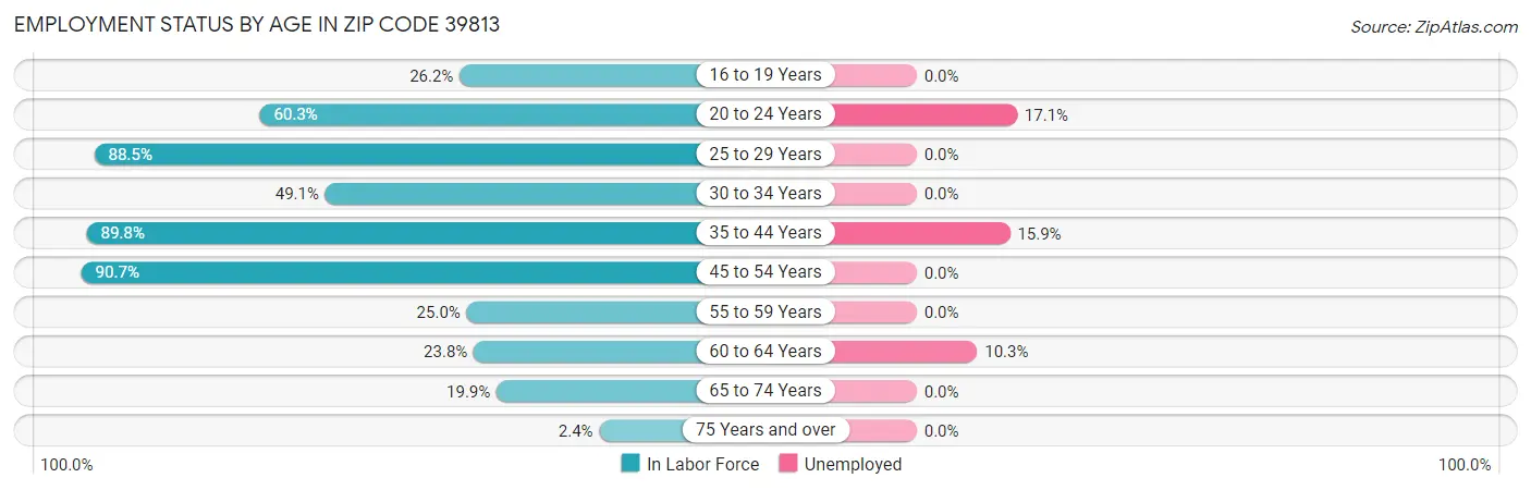 Employment Status by Age in Zip Code 39813