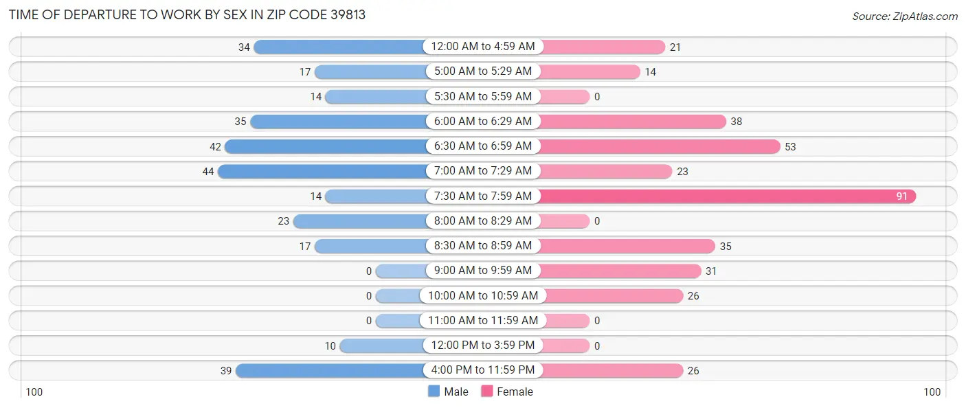 Time of Departure to Work by Sex in Zip Code 39813