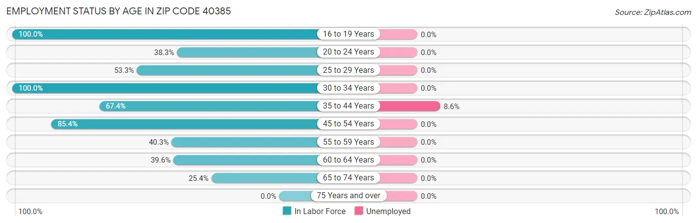 Employment Status by Age in Zip Code 40385
