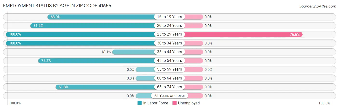 Employment Status by Age in Zip Code 41655