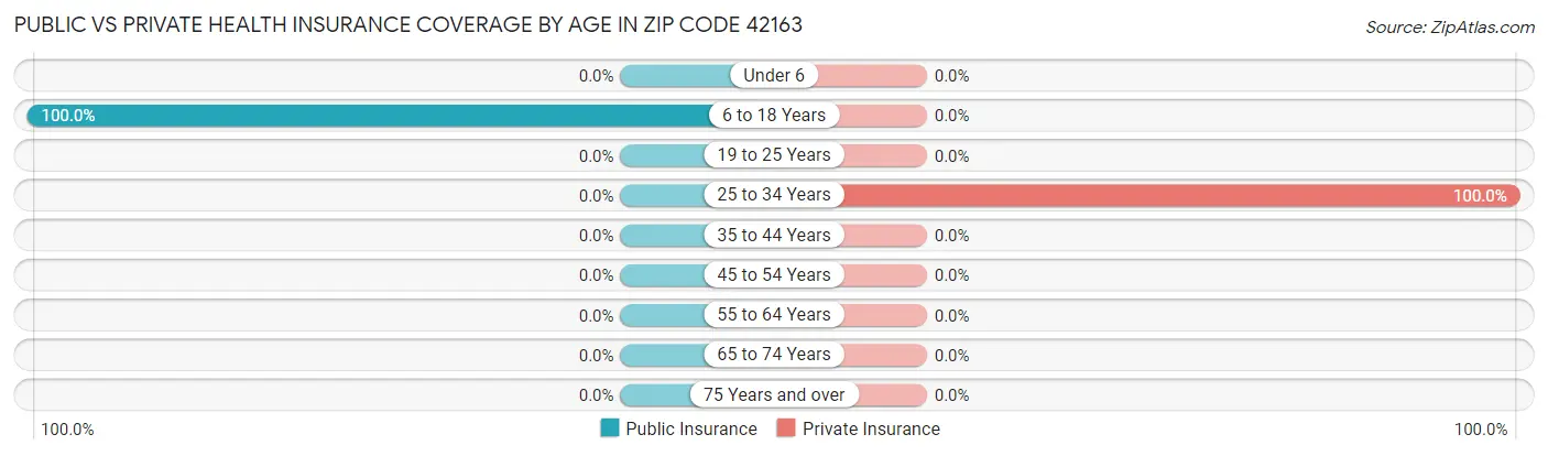 Public vs Private Health Insurance Coverage by Age in Zip Code 42163