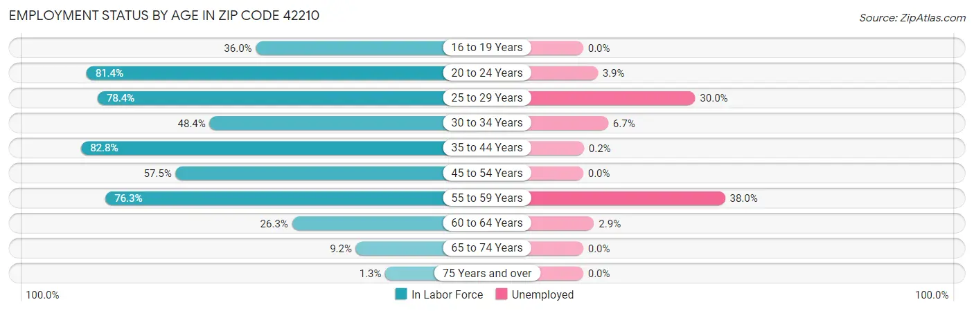 Employment Status by Age in Zip Code 42210
