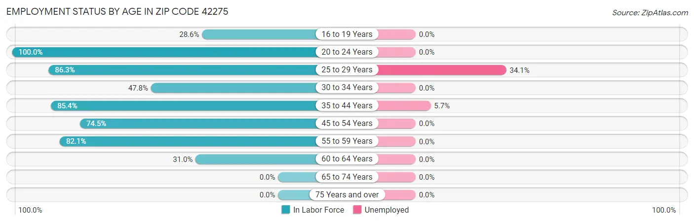 Employment Status by Age in Zip Code 42275