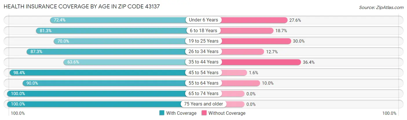 Health Insurance Coverage by Age in Zip Code 43137