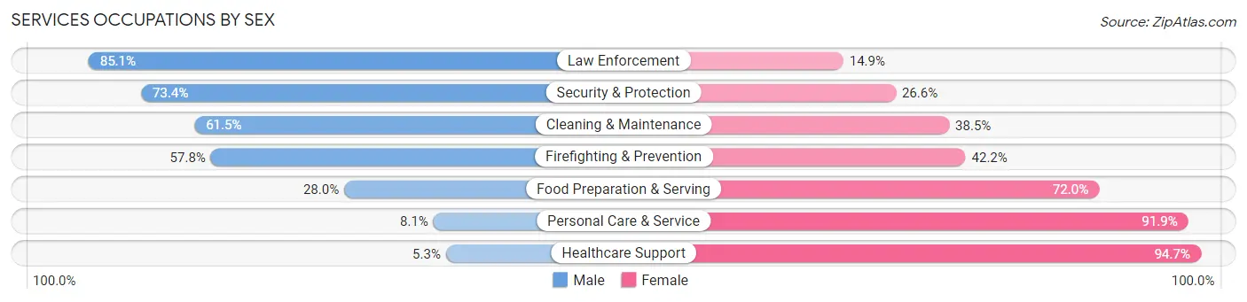 Services Occupations by Sex in Zip Code 43615