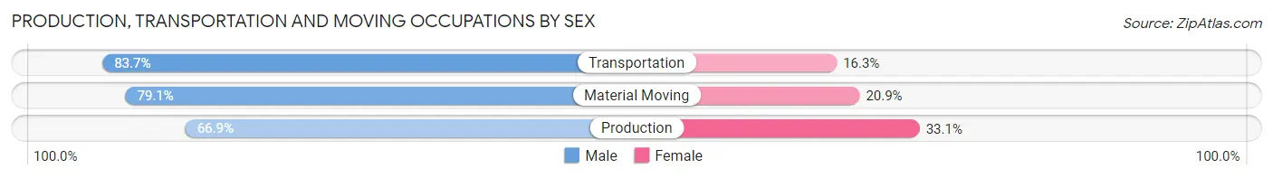 Production, Transportation and Moving Occupations by Sex in Zip Code 43616