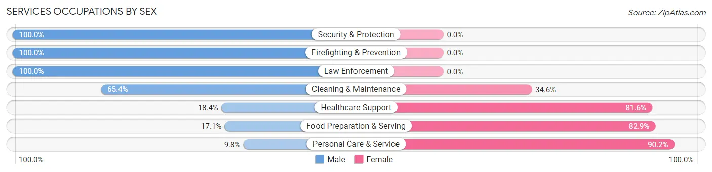 Services Occupations by Sex in Zip Code 43756