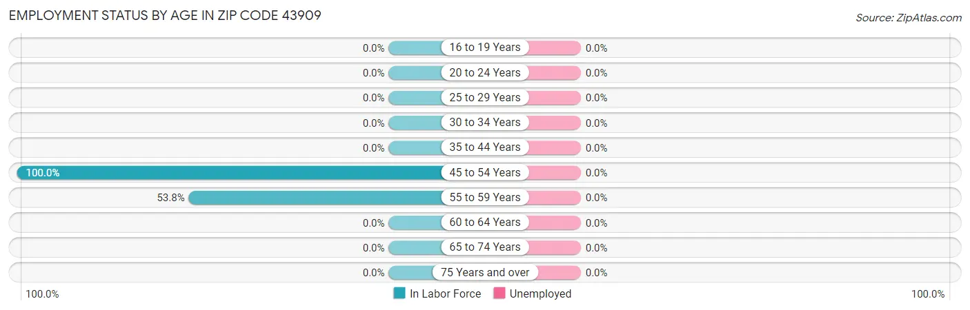 Employment Status by Age in Zip Code 43909
