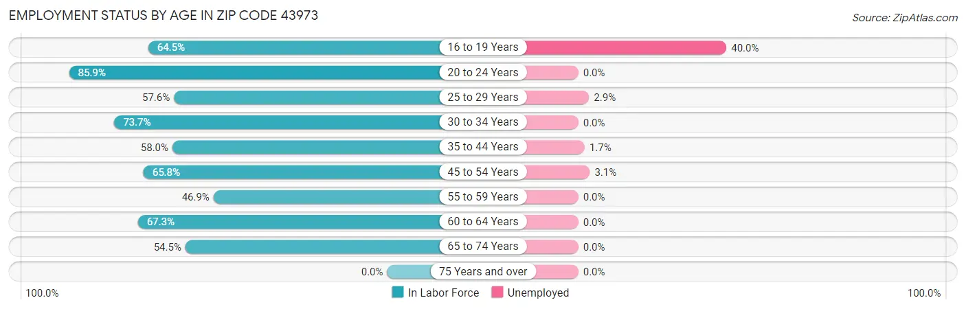 Employment Status by Age in Zip Code 43973
