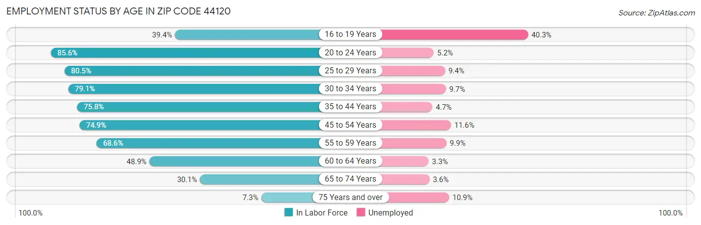 Employment Status by Age in Zip Code 44120
