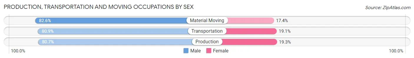 Production, Transportation and Moving Occupations by Sex in Zip Code 44405