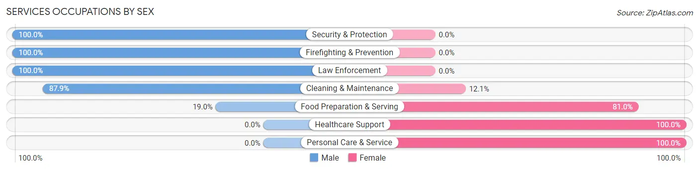 Services Occupations by Sex in Zip Code 44889
