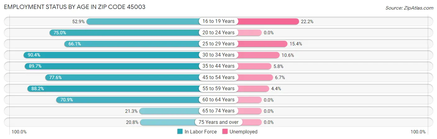Employment Status by Age in Zip Code 45003