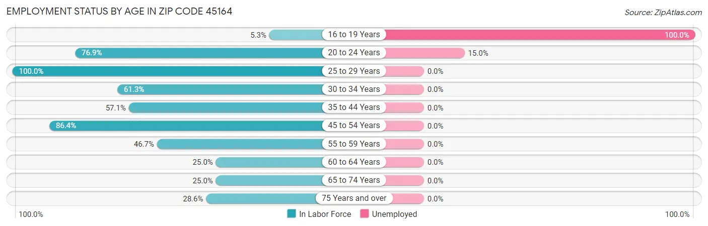 Employment Status by Age in Zip Code 45164