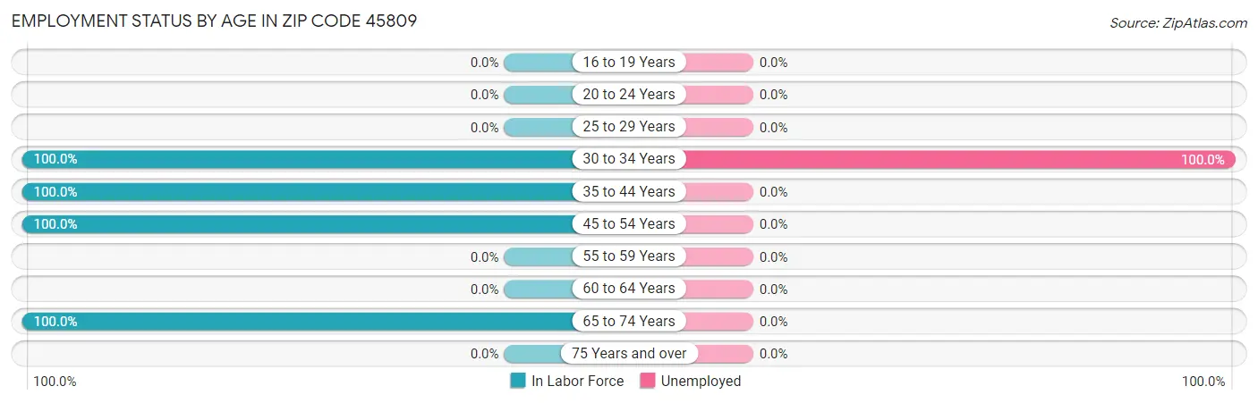 Employment Status by Age in Zip Code 45809