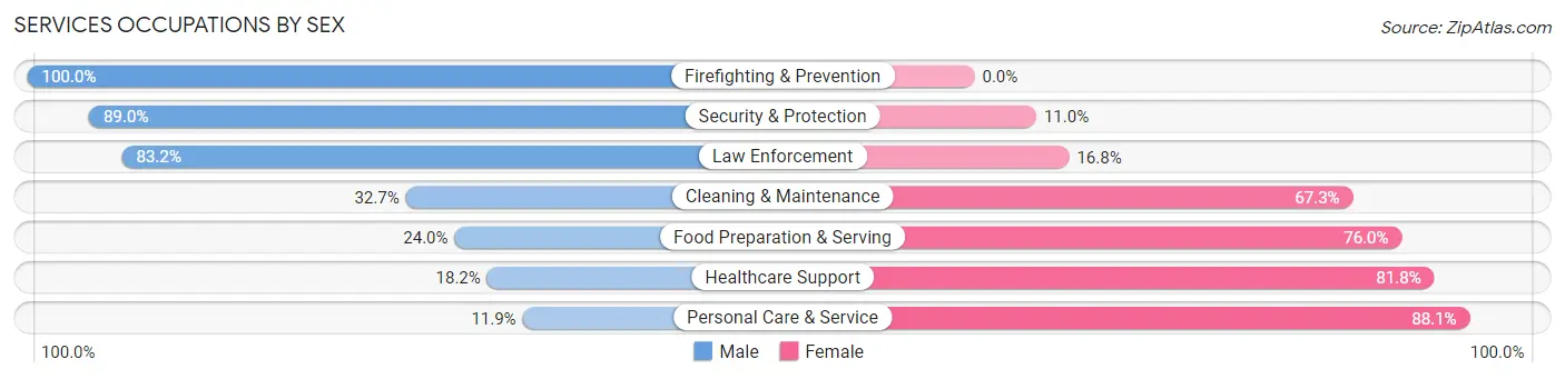 Services Occupations by Sex in Zip Code 46037