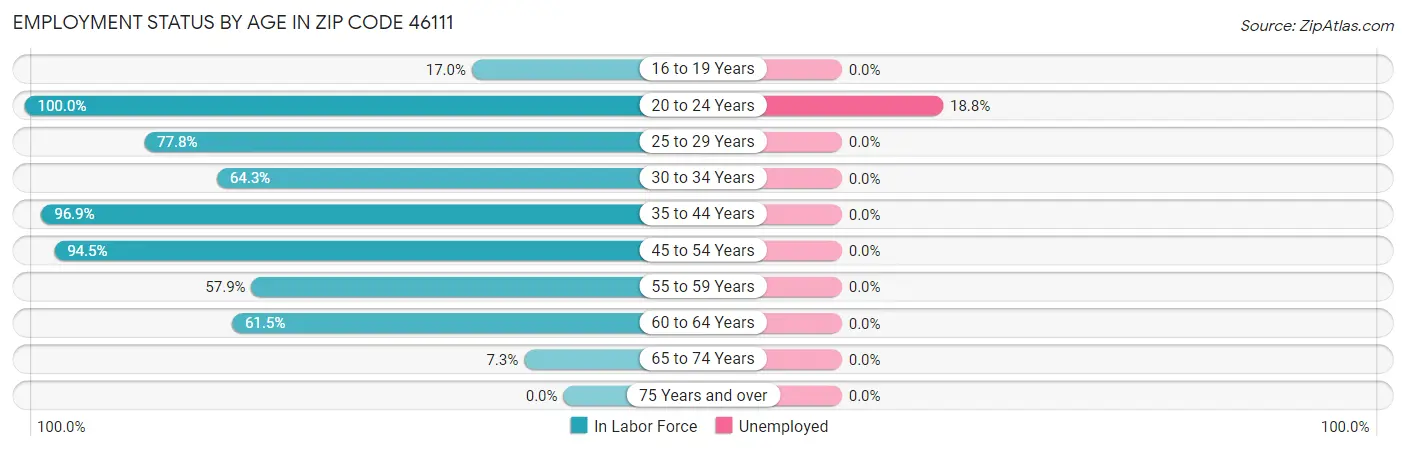 Employment Status by Age in Zip Code 46111