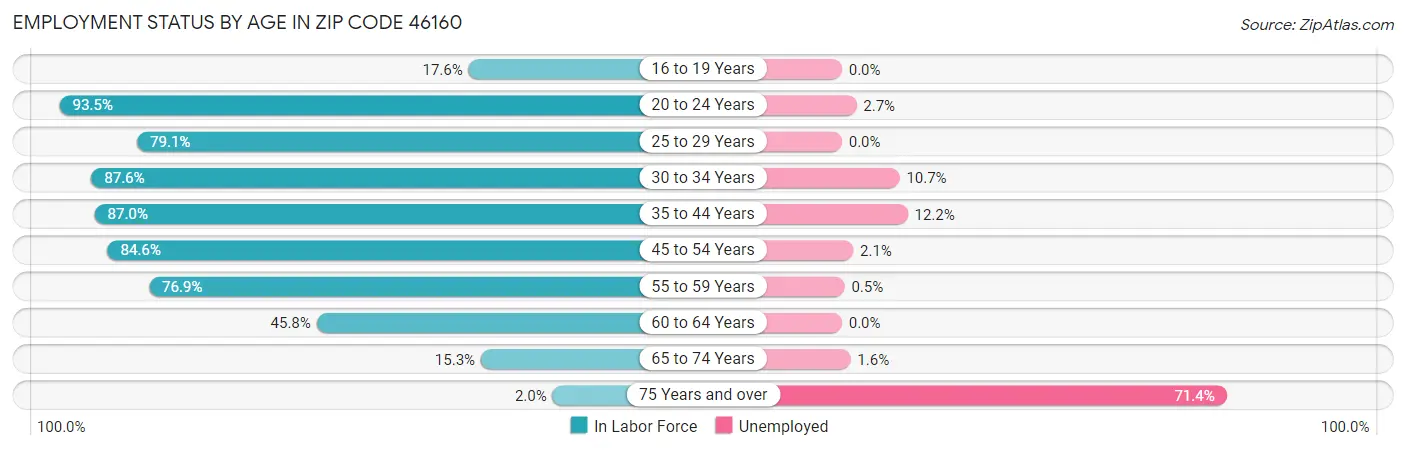 Employment Status by Age in Zip Code 46160