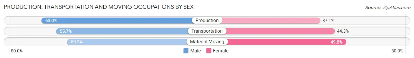 Production, Transportation and Moving Occupations by Sex in Zip Code 46222