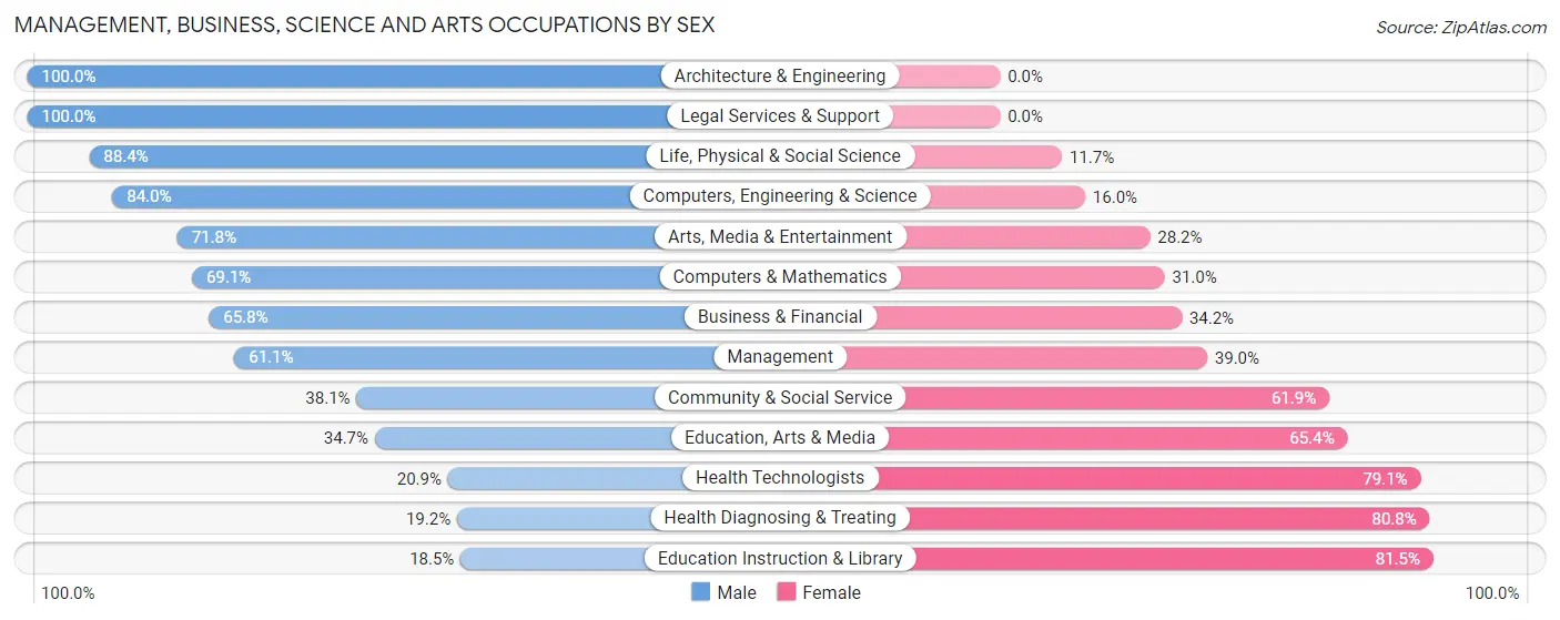Management, Business, Science and Arts Occupations by Sex in Zip Code 46375
