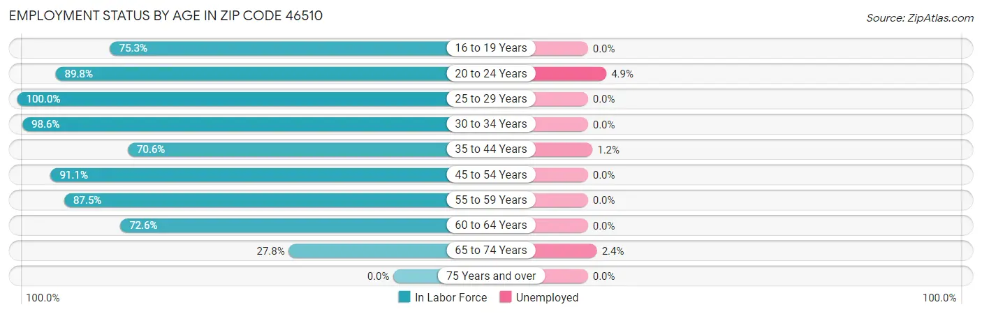 Employment Status by Age in Zip Code 46510