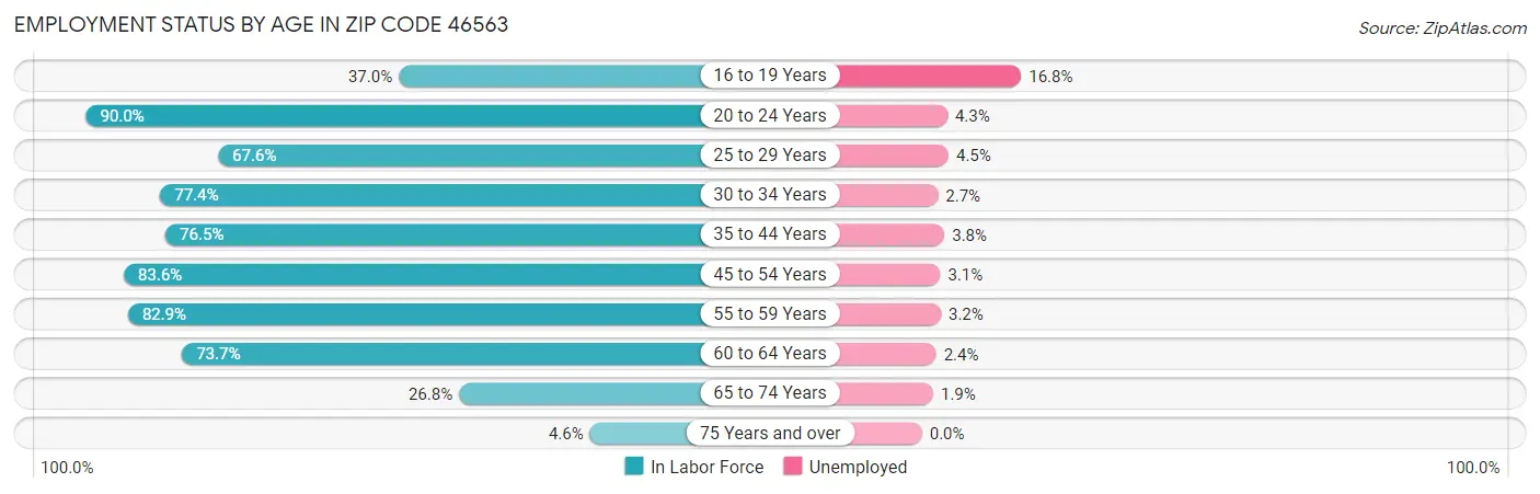Employment Status by Age in Zip Code 46563