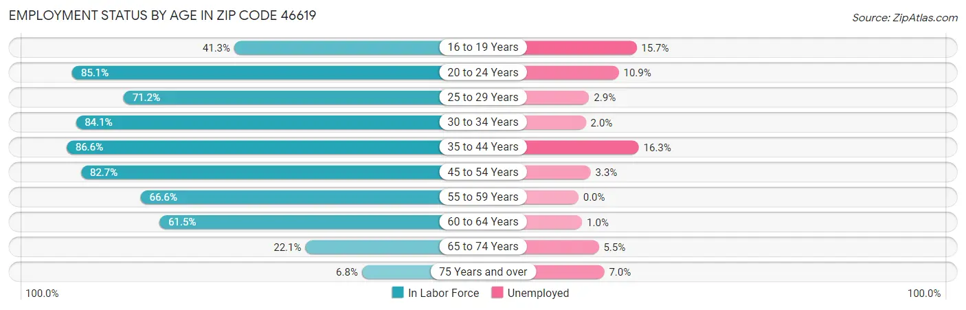 Employment Status by Age in Zip Code 46619