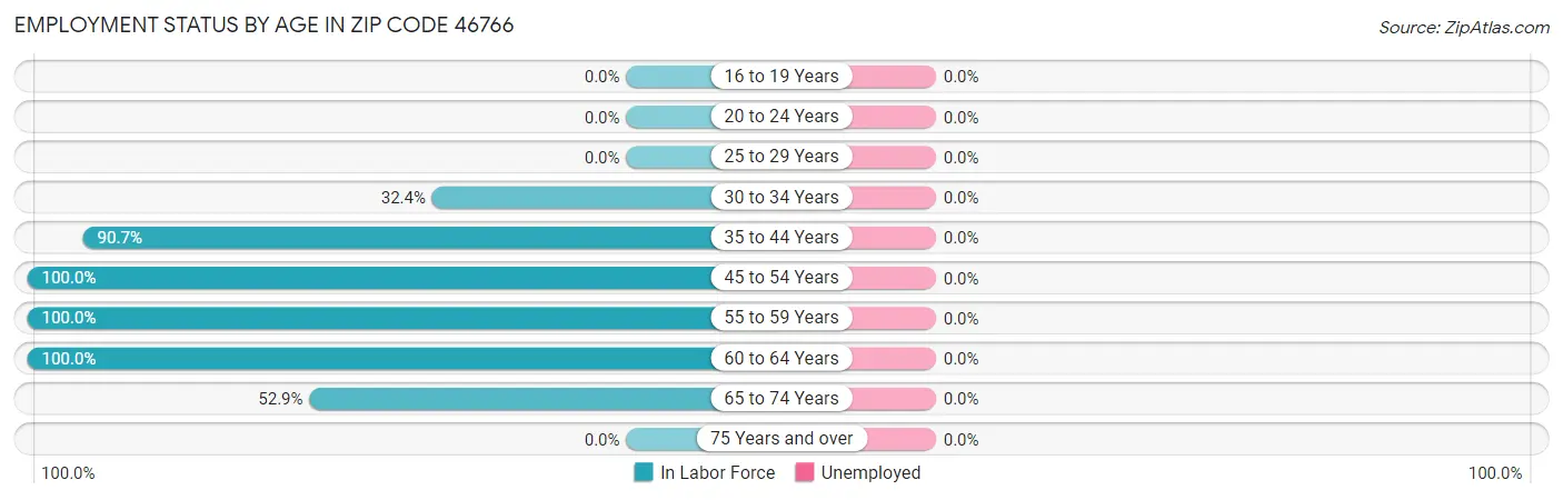 Employment Status by Age in Zip Code 46766