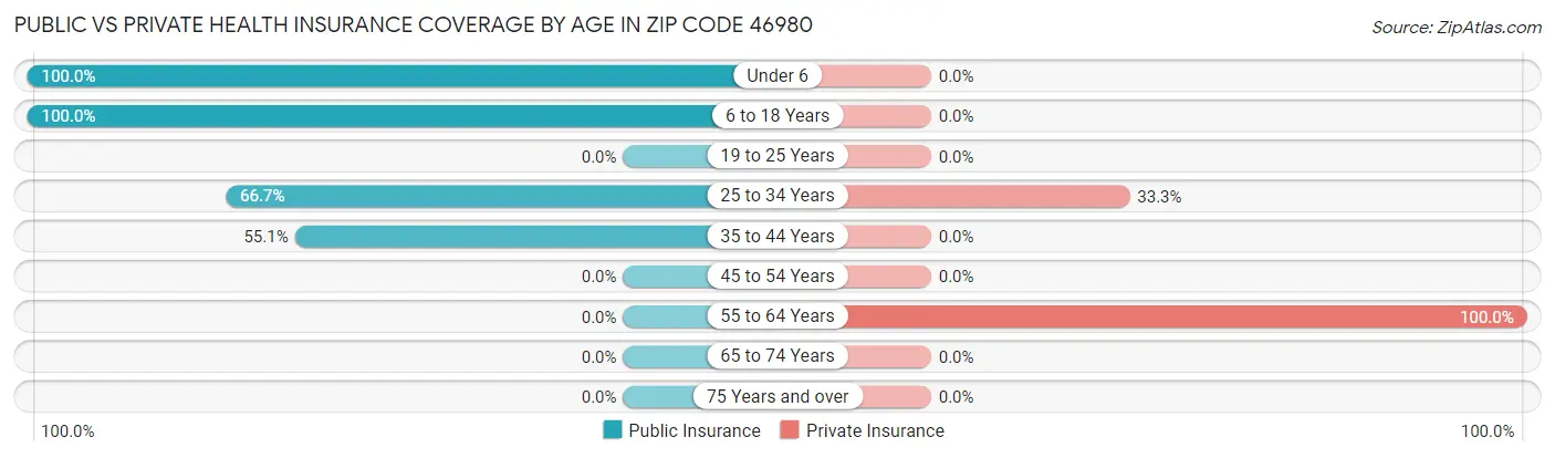 Public vs Private Health Insurance Coverage by Age in Zip Code 46980